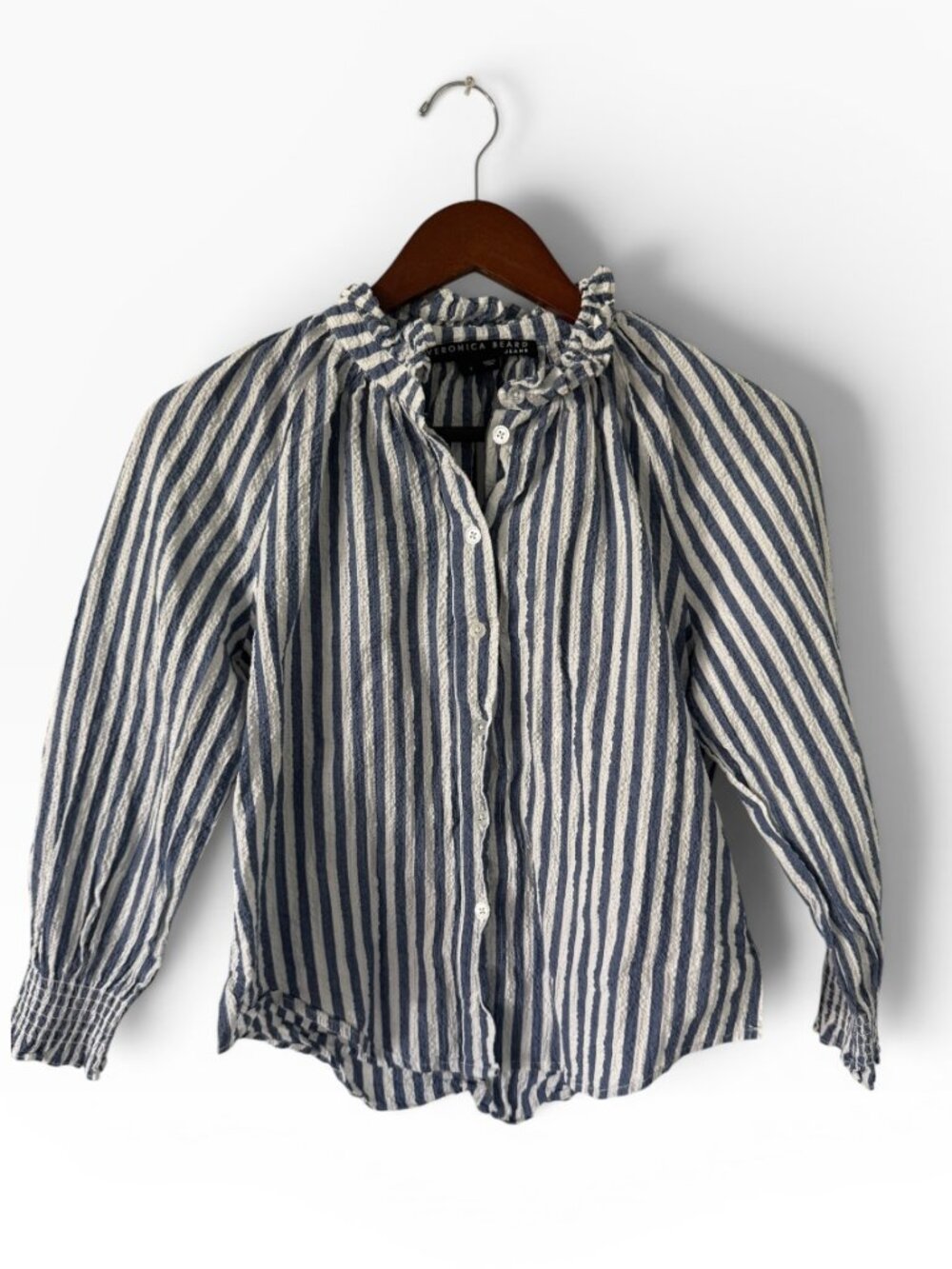 Veronica Beard Blue/White Stripe Blouse- 4- three- quarter sleeve